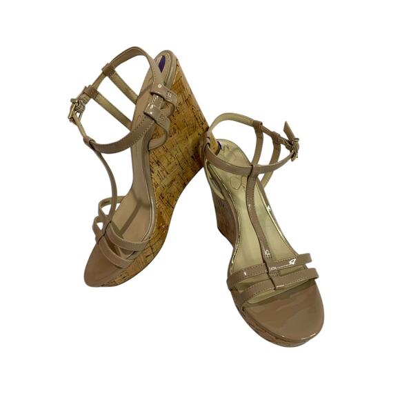 Size 8.5M Jessica Simpson Cork Wedge Platform Sandals Taupe - Picture 5 of 10